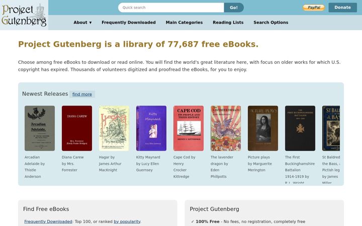 Snímek obrazovky gutenberg.org