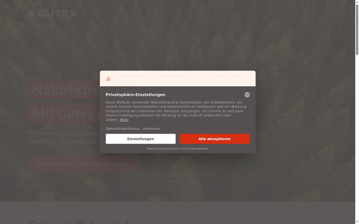 Screenshot des Einwilligungsbanners vor jeglicher Interaktion