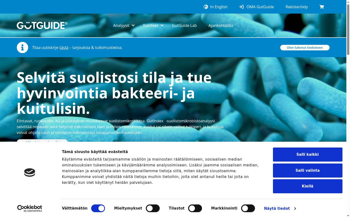 Screenshot del banner di consenso mostrato prima di qualsiasi interazione