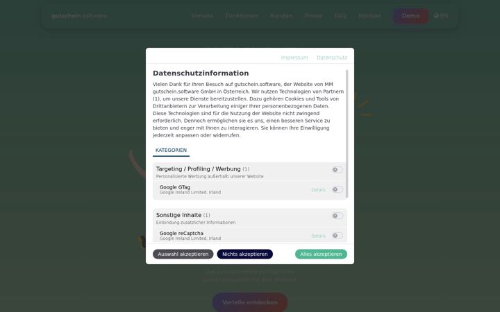 Screenshot of gutschein.software
