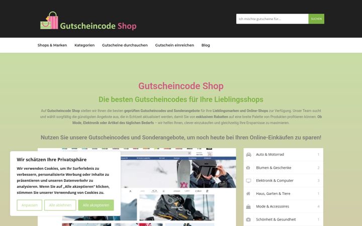 Screenshot of gutscheincode.shop