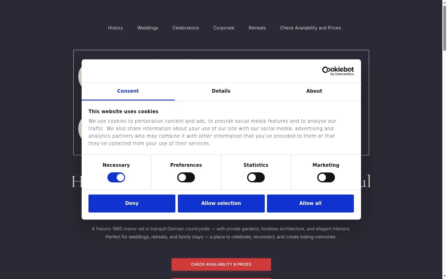 Screenshot del banner di consenso mostrato prima di qualsiasi interazione