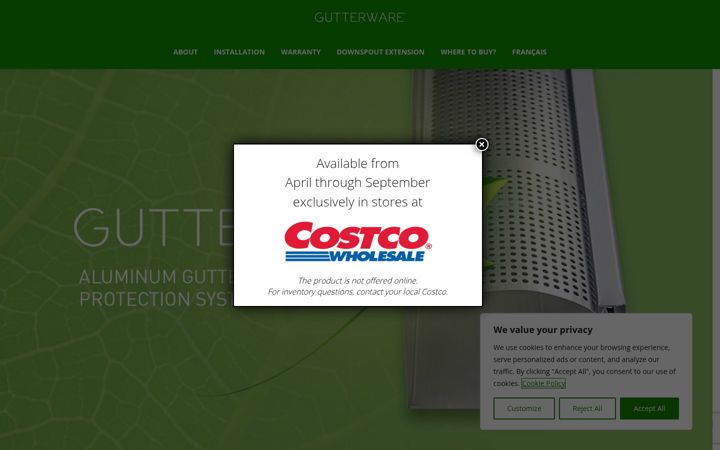 Screenshot of gutterware.ca