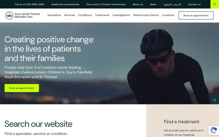 Screenshot of guysandstthomasspecialistcare.co.uk