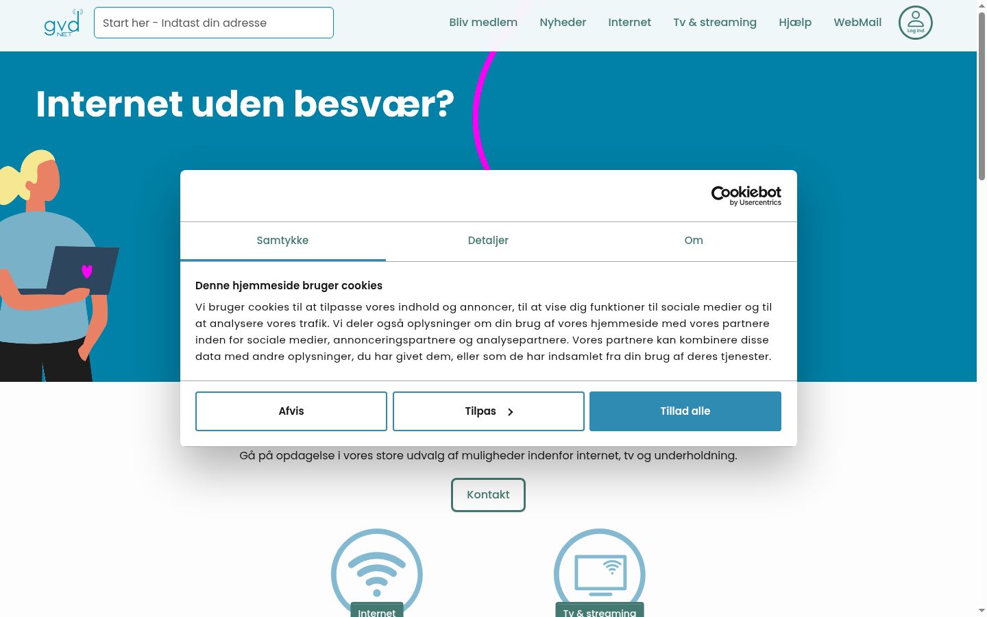 Skærmbillede af samtykkebanneret, som det blev vist før nogen interaktion
