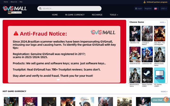 Posnetek zaslona gvgmall.com