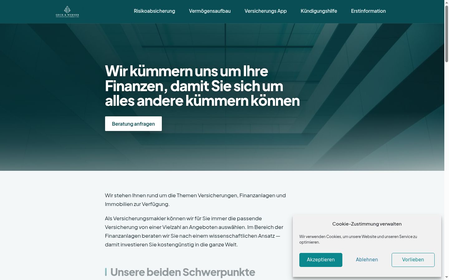 Screenshot des Einwilligungsbanners vor jeglicher Interaktion