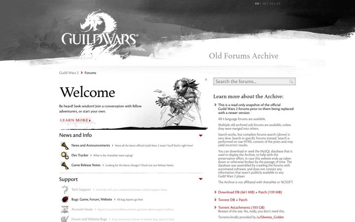 Screenshot of gw2archive.eu