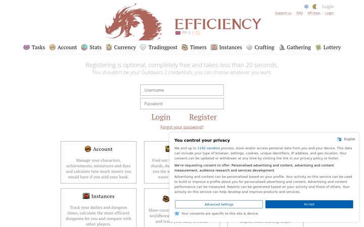 Screenshot of gw2efficiency.com