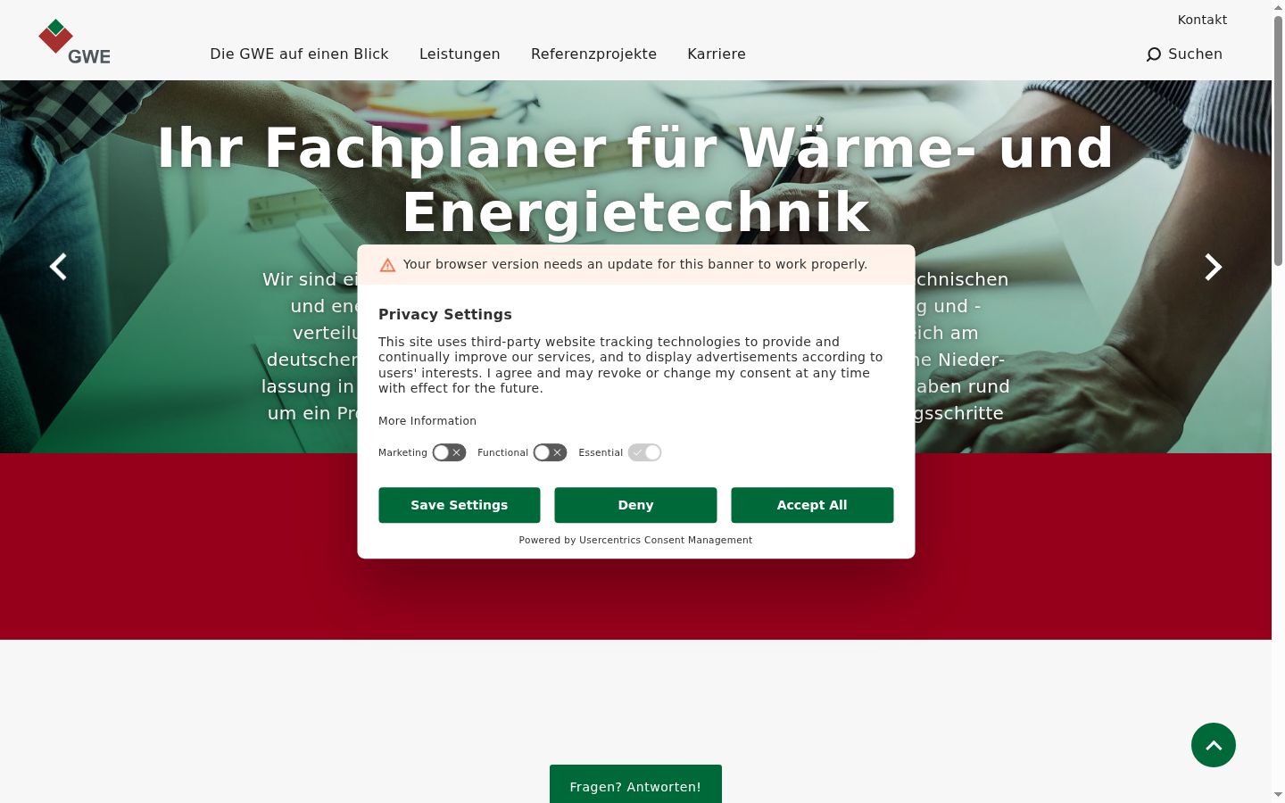 Screenshot des Einwilligungsbanners vor jeglicher Interaktion