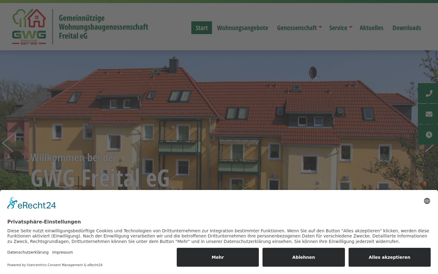 Screenshot des Einwilligungsbanners vor jeglicher Interaktion