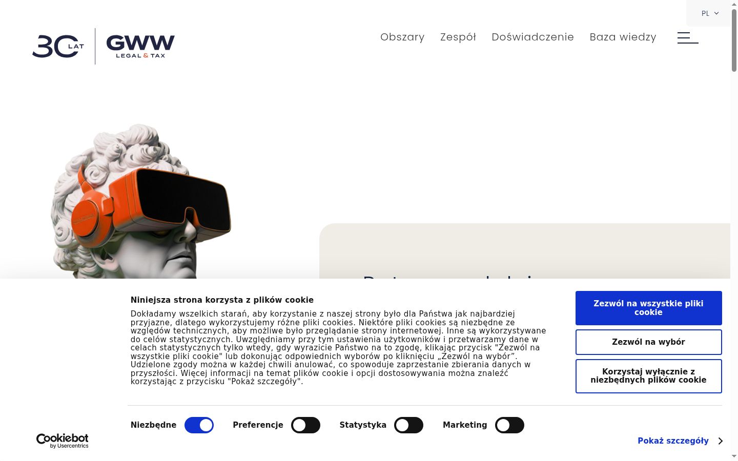 Zrzut ekranu banera zgody wyświetlanego przed jakąkolwiek interakcją