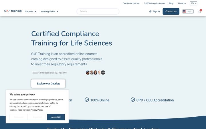 Screenshot of gxp-training.com