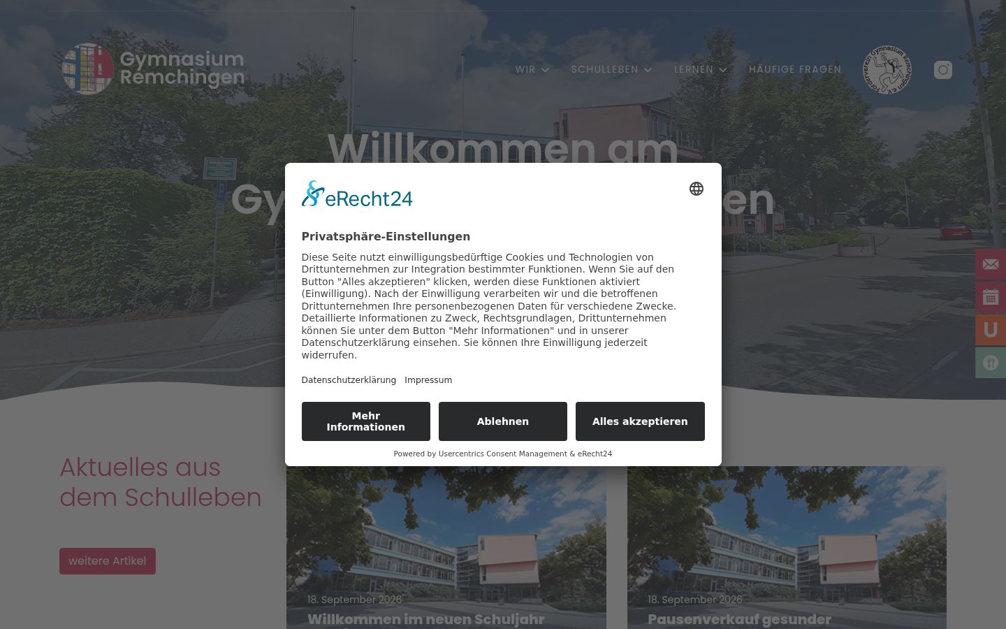 Screenshot des Einwilligungsbanners vor jeglicher Interaktion