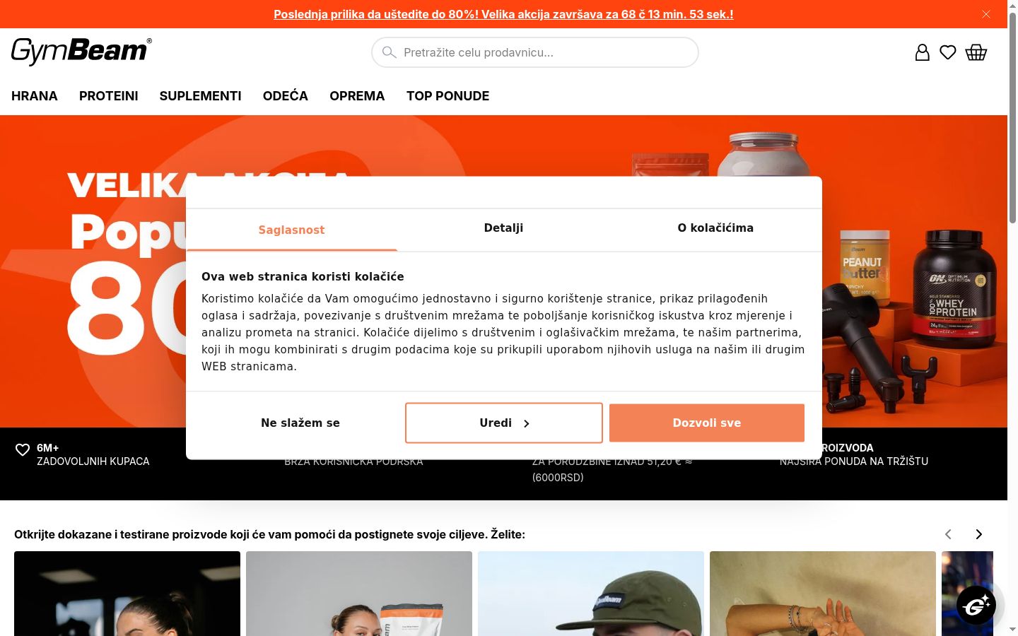 Snimka zaslona bannera za privolu prikazanog prije bilo kakve interakcije
