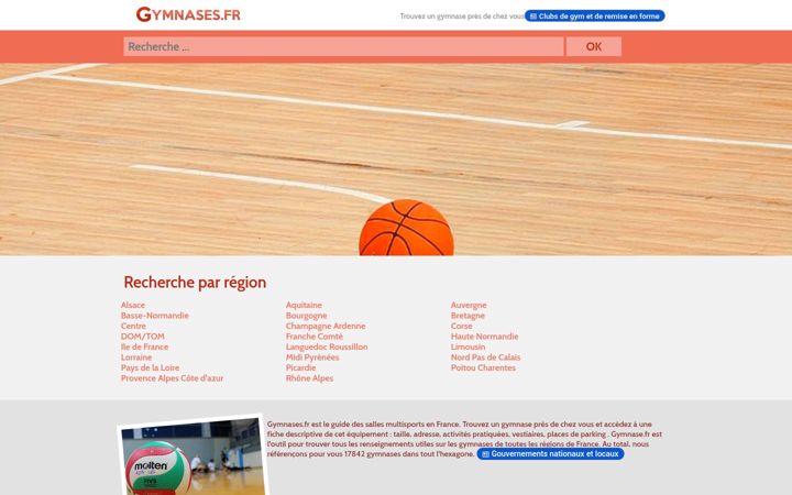 Screenshot of gymnases.fr