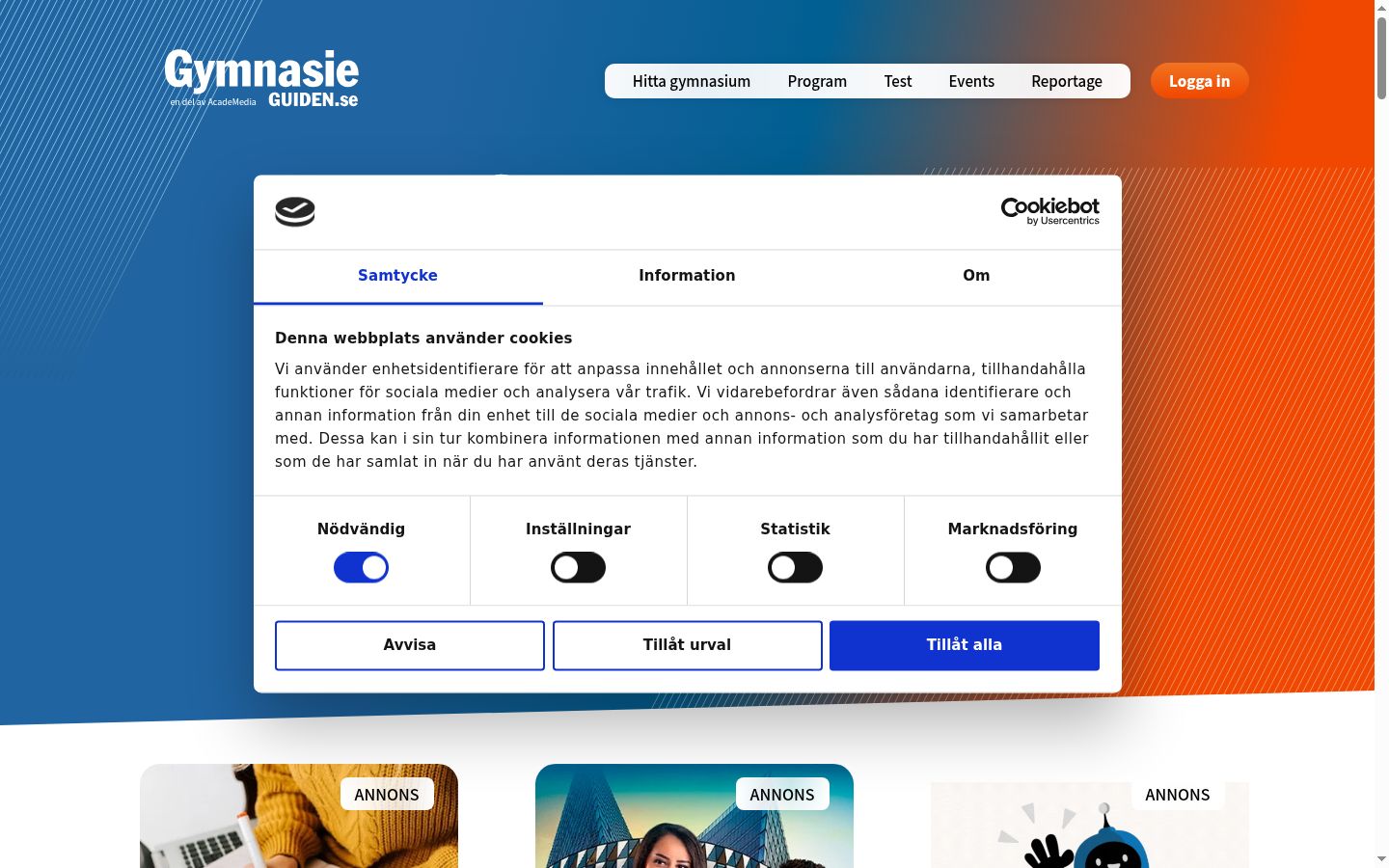Snímek obrazovky baneru souhlasu zobrazeného před jakoukoli interakcí