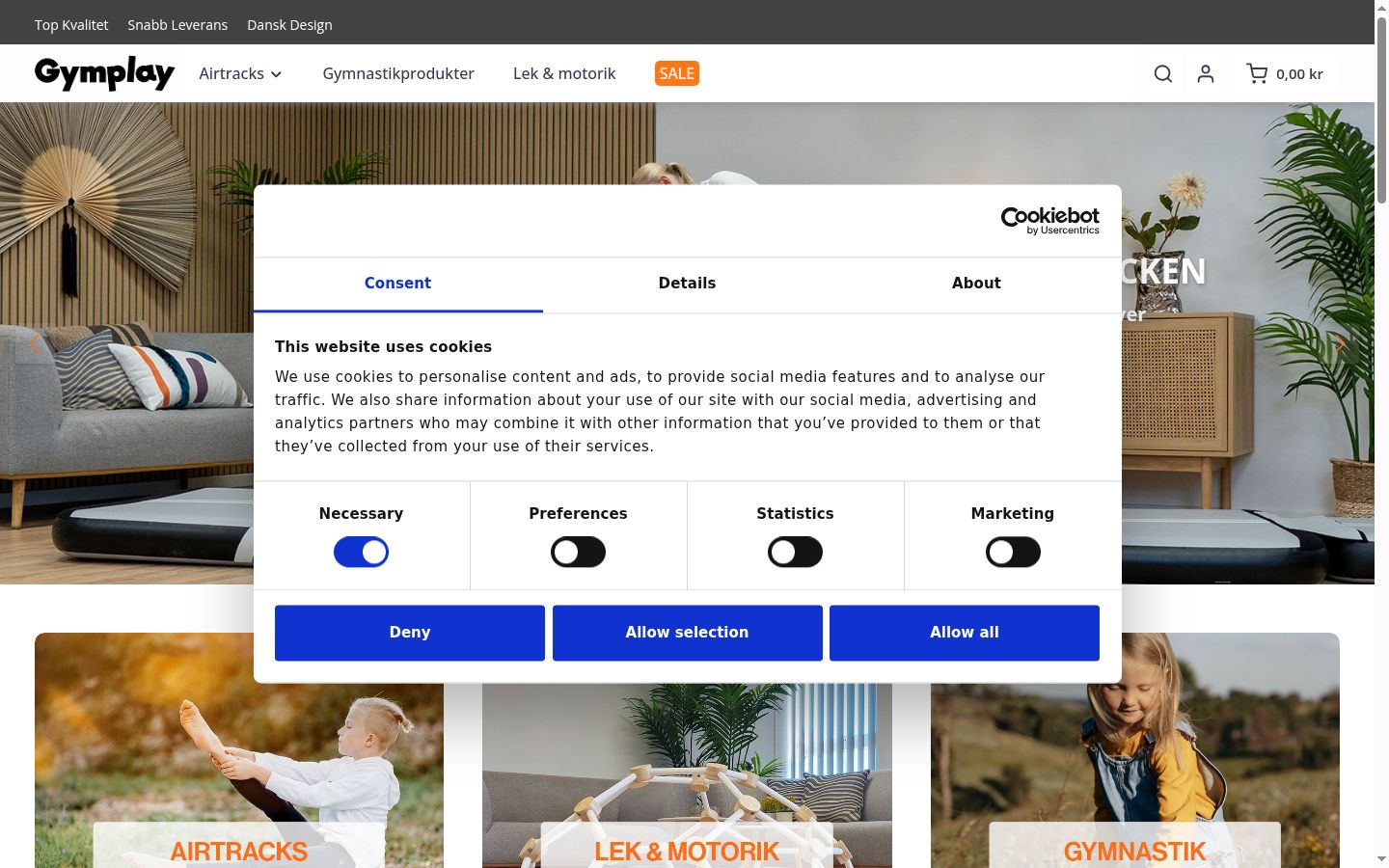 Screenshot del banner di consenso mostrato prima di qualsiasi interazione