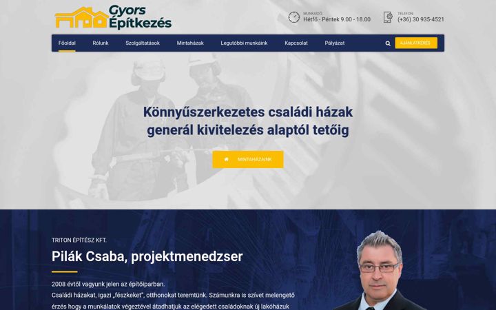 Screenshot of gyorsepitkezes.hu