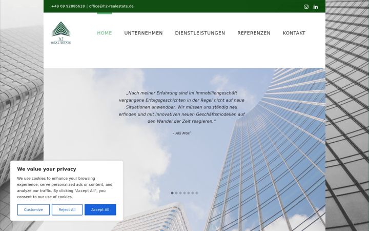 Screenshot of h2-realestate.de