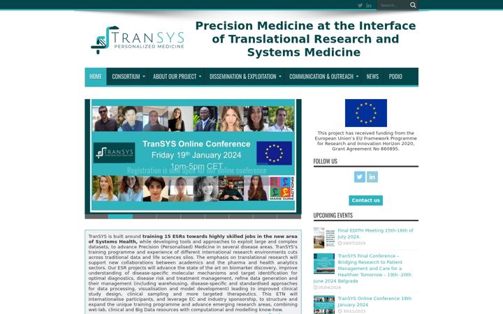 Screenshot of h2020transys.eu