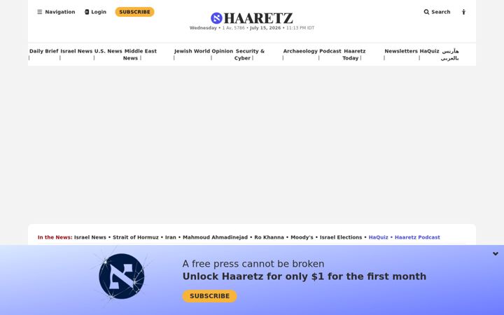 Snímek obrazovky haaretz.com