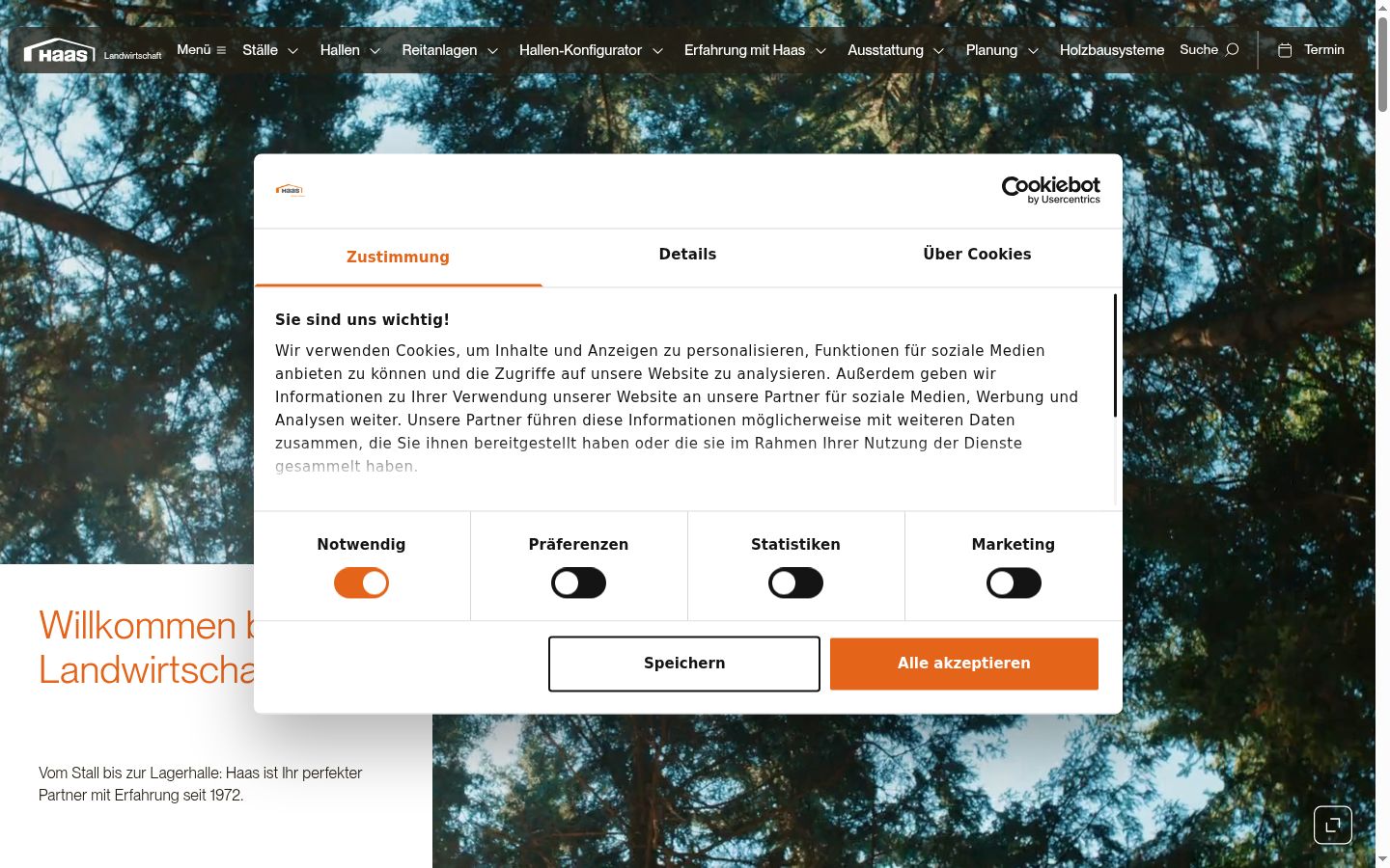Captura de pantalla del banner de consentimiento mostrado antes de cualquier interacción