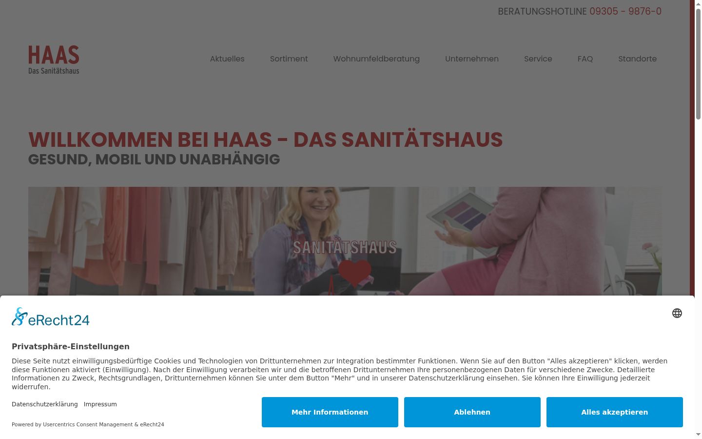 Screenshot des Einwilligungsbanners vor jeglicher Interaktion