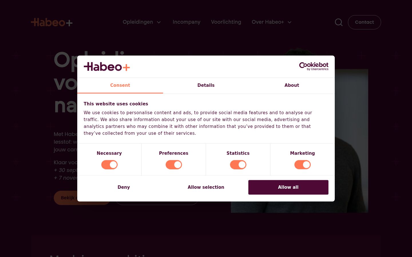 Screenshot del banner di consenso mostrato prima di qualsiasi interazione
