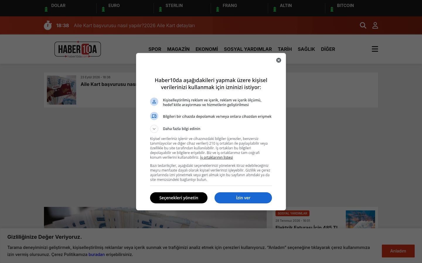 Captură de ecran a bannerului de consimțământ afișat înainte de orice interacțiune