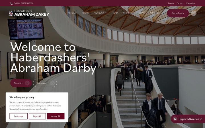 Screenshot of haberdashersabrahamdarby.co.uk