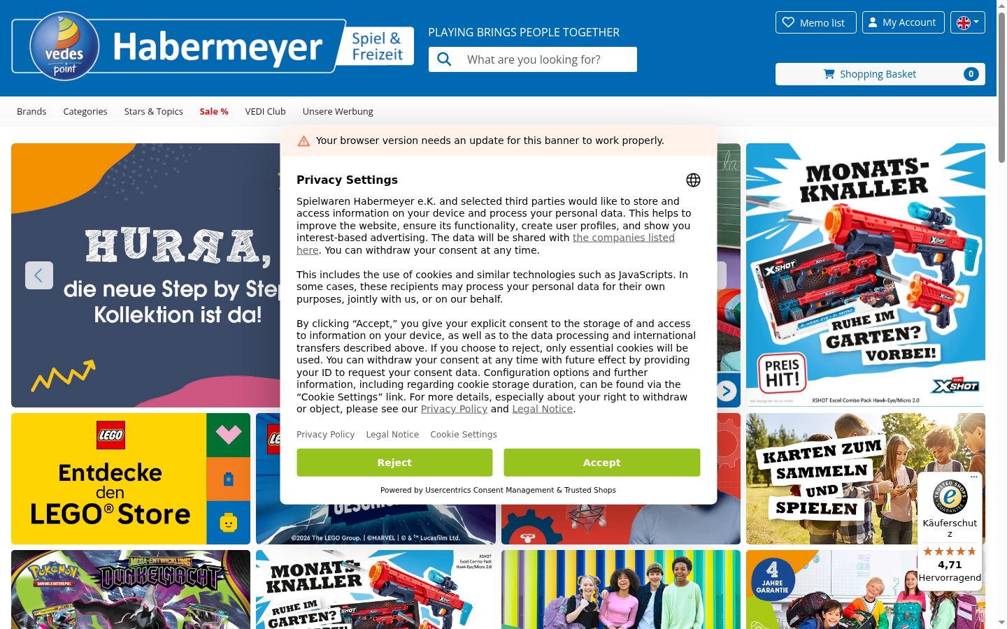 Zrzut ekranu banera zgody wyświetlanego przed jakąkolwiek interakcją