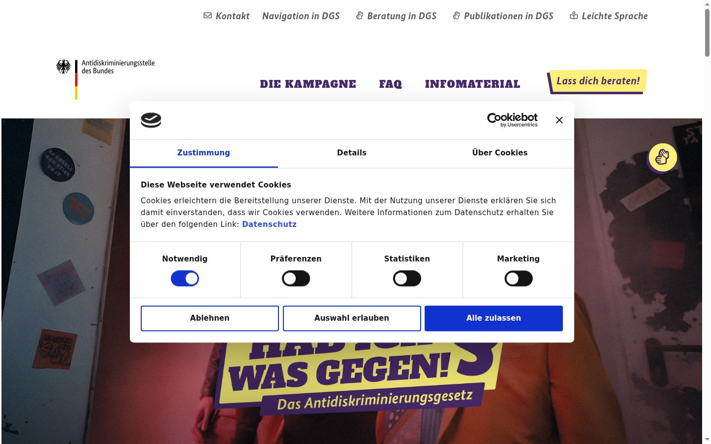 Skärmbild av samtyckesbannern som visades före någon interaktion