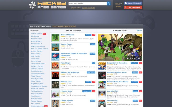 Kuvakaappaus sivustosta hackedfreegames.com