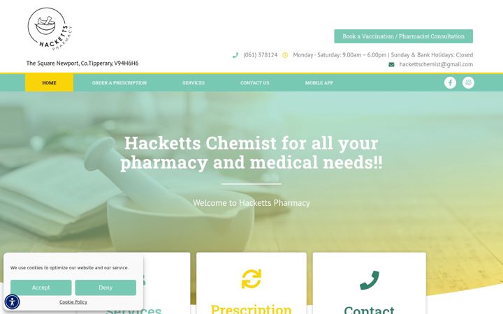 Screenshot of hackettschemist.ie