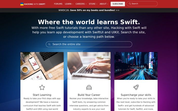 Screenshot of hackingwithswift.com