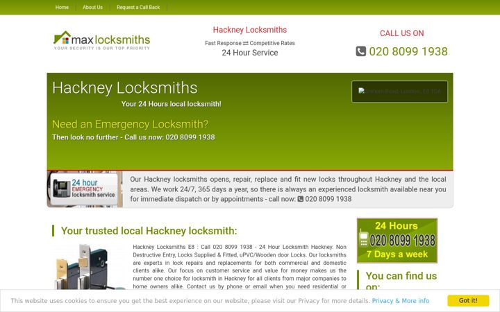 Screenshot of hackneymaxlocksmith.co.uk