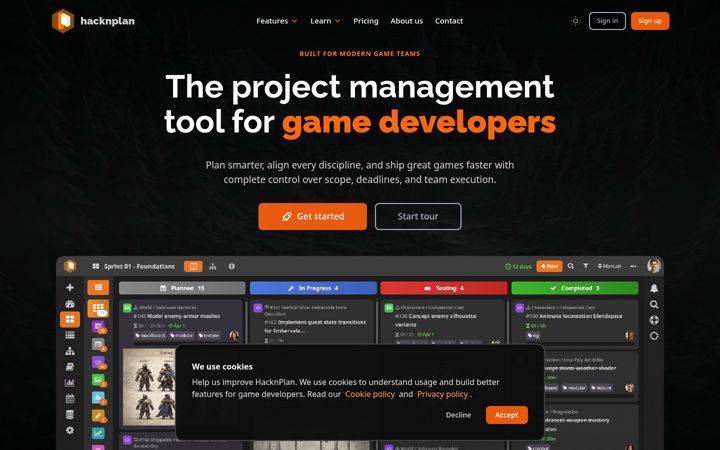 Screenshot of hacknplan.com
