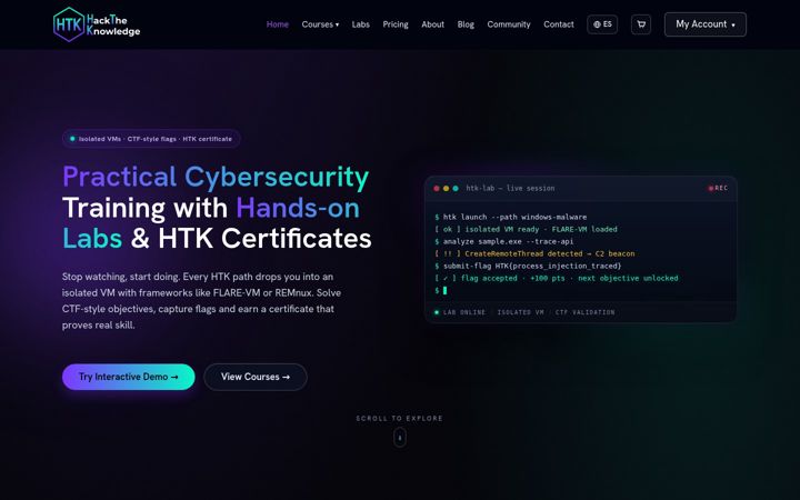 Screenshot of hacktheknowledge.com