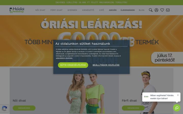 Screenshot of hadawebshop.hu