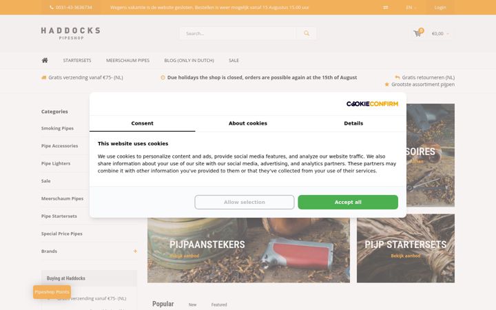 Screenshot of haddockspipeshop.com