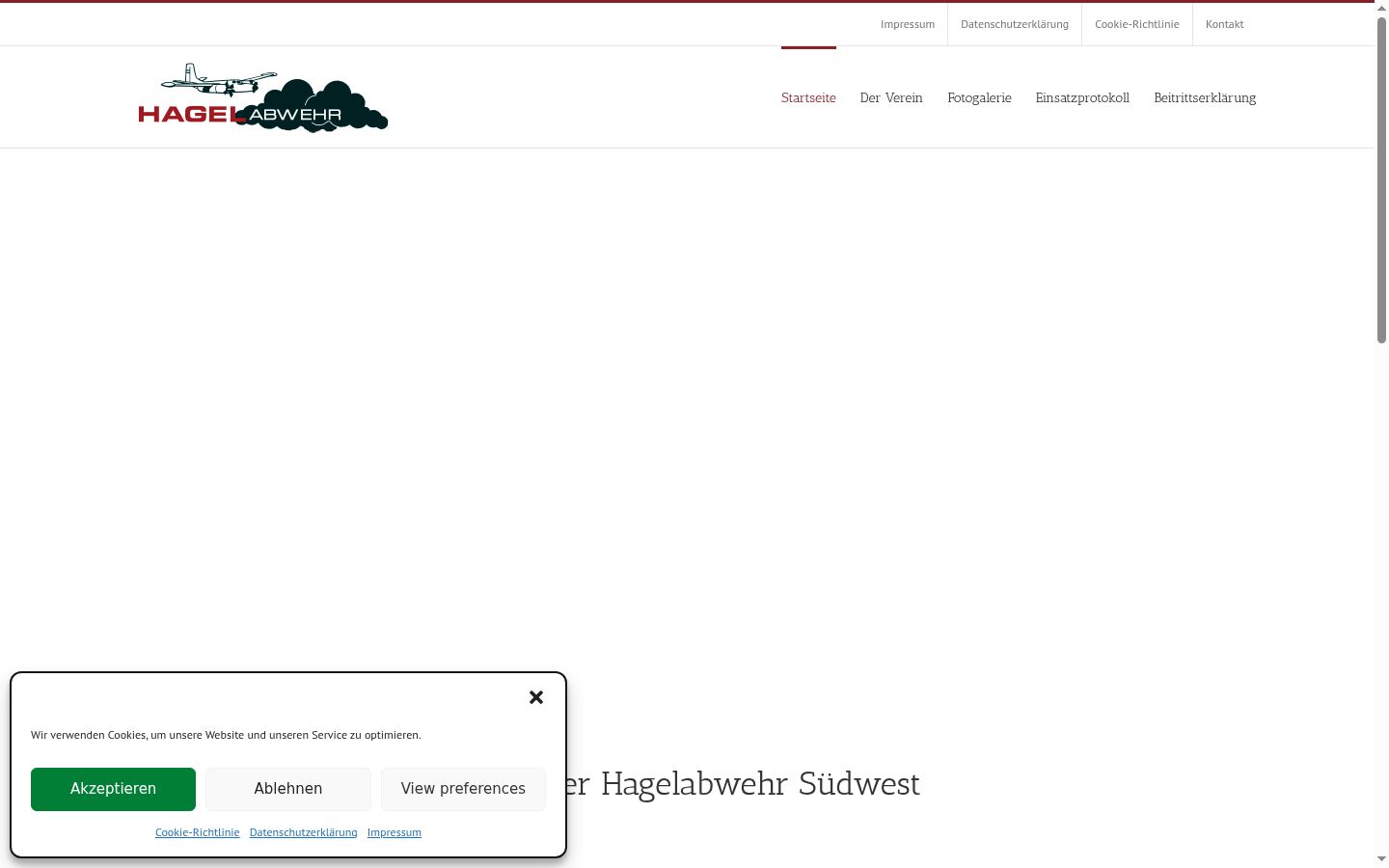 Captura de ecrã do banner de consentimento apresentado antes de qualquer interação