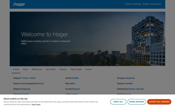 Screenshot van hager.com