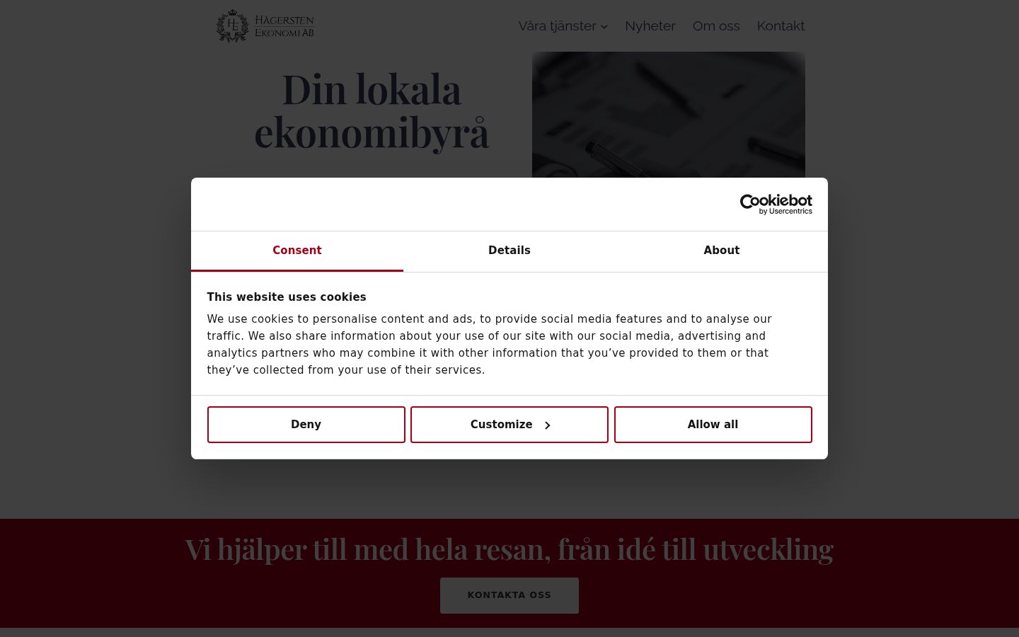 Screenshot des Einwilligungsbanners vor jeglicher Interaktion