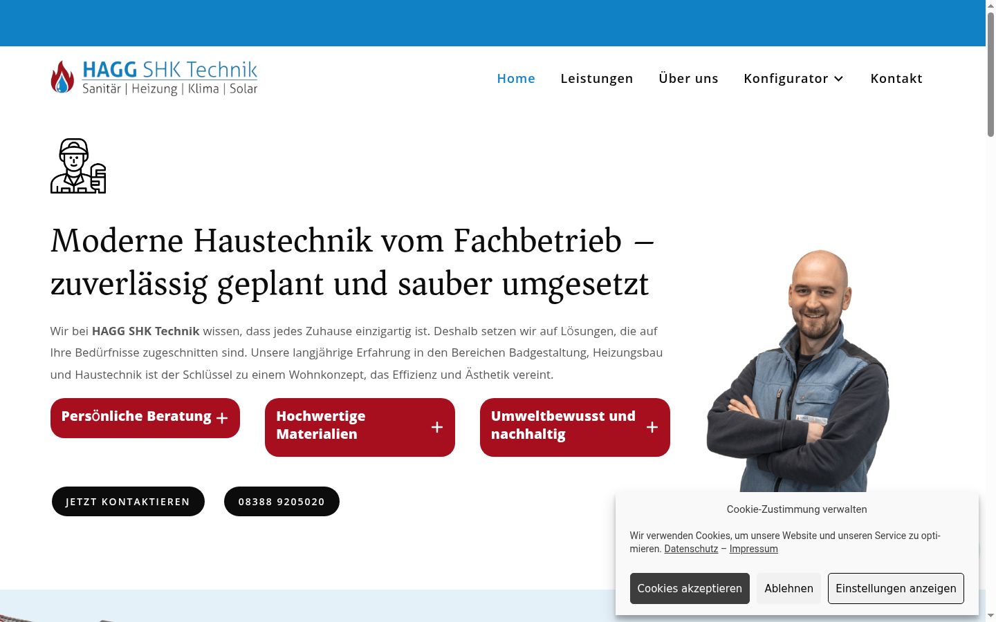 Screenshot des Einwilligungsbanners vor jeglicher Interaktion