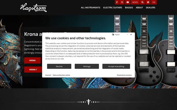 Zrzut ekranu hagstromguitars.com
