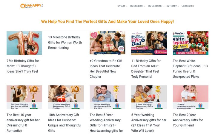 Screenshot of hahappygiftideas.com
