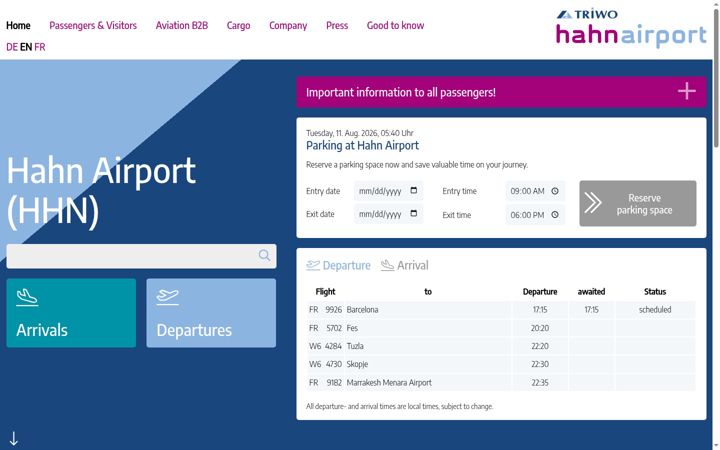 Screenshot of hahn-airport.de