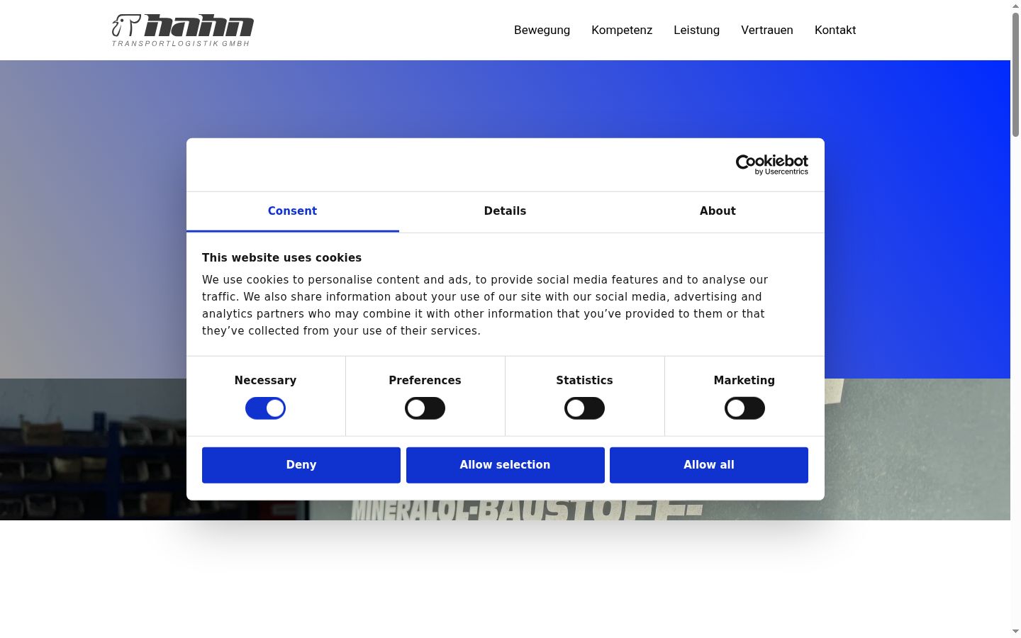 Screenshot del banner di consenso mostrato prima di qualsiasi interazione