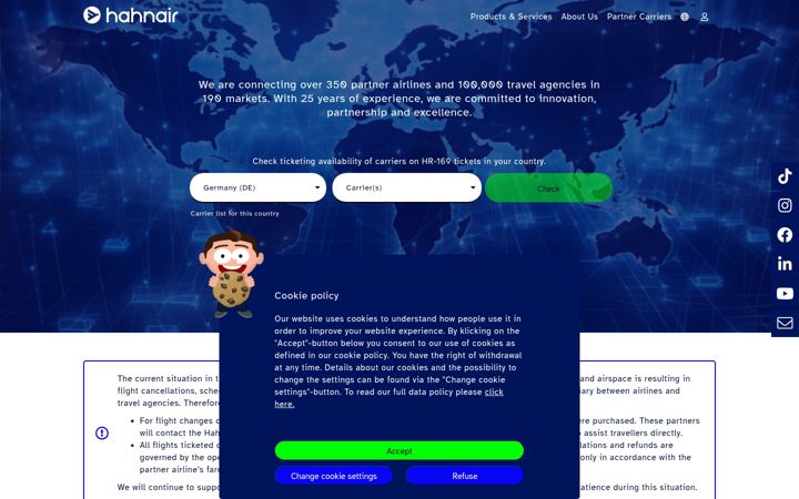 Screenshot of hahnair.com